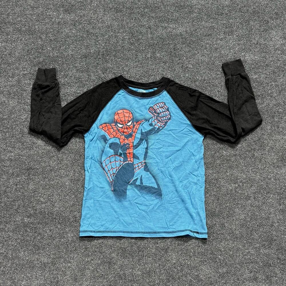 Marvel Comics Shirt Boys 10-12 Blue Black Spider-Man Graphic Long Sleeve Tee